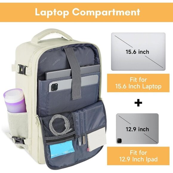 Taygeer Women\'s Cream Beige Travel Backpack Carry On 15.6inch Laptop Backpack main image 10